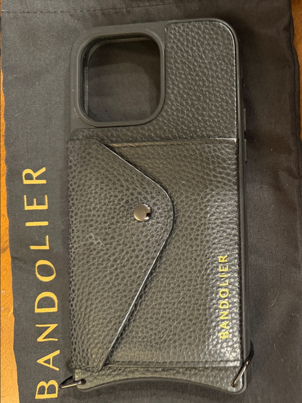 Bandolier Black Pebble Leather Wallet Case with Snap Card Pocket